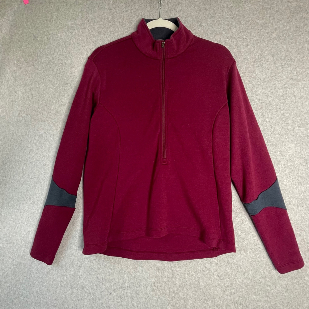 REI Women's Merino Wool Half Zip Pullover Burgundy Gray Large